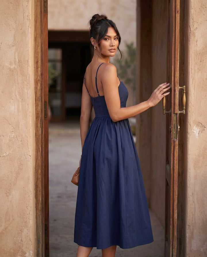Layla Spaghetti Strap Low Back Midi Dress