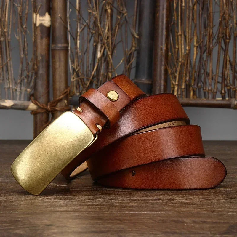 Forged Brass Buckle Leather Belt