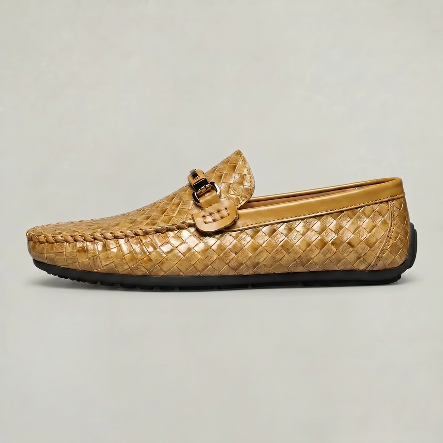 Men's Woven Leather Slip-On Driving Loafers