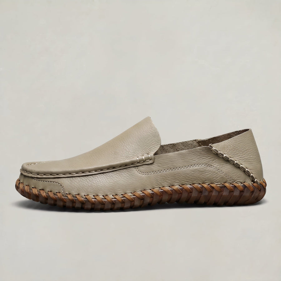 Men's Handstitched PU Leather Slip-On Loafers - Round Toe Smart Casual