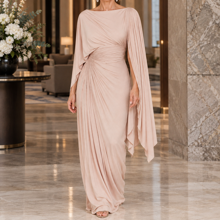 Annabel-Hope Ruched Cape Dress