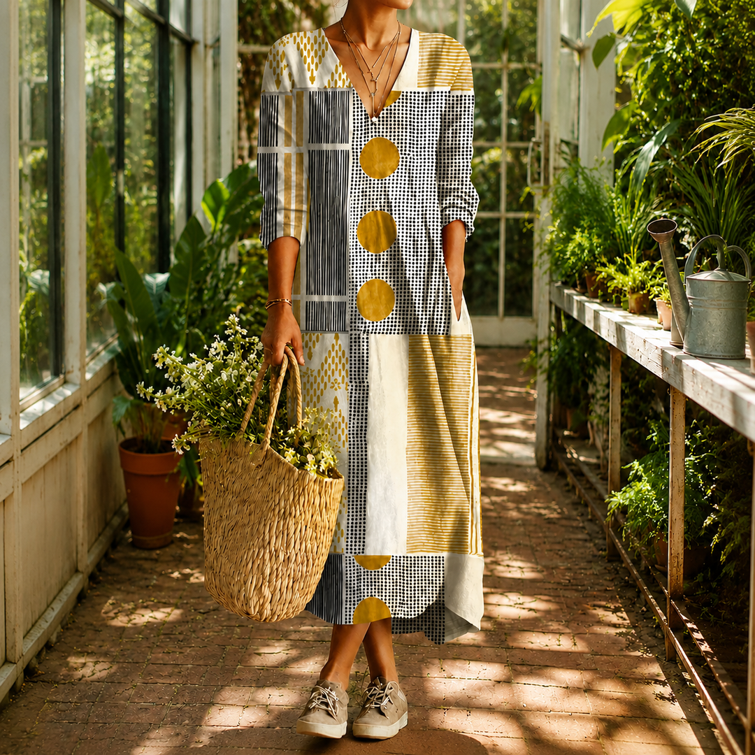 Helena-Sage Patchwork Maxi Dress
