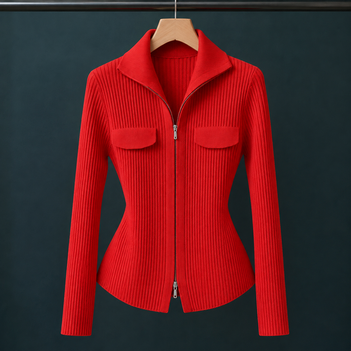 Evelina-Claire Ribbed Zip Cardigan