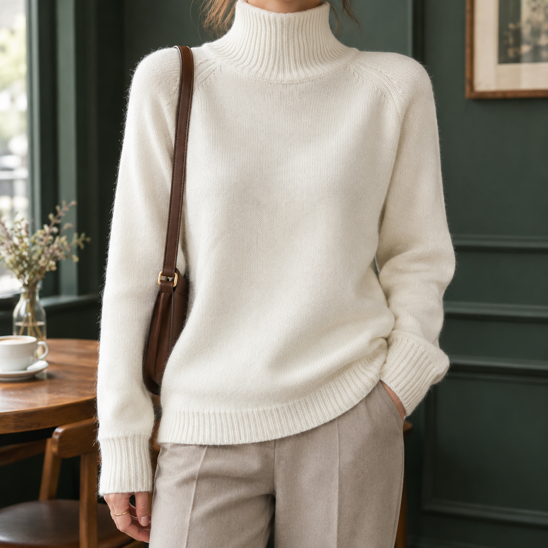 Rosalind-Pearl Ribbed Turtleneck Sweater