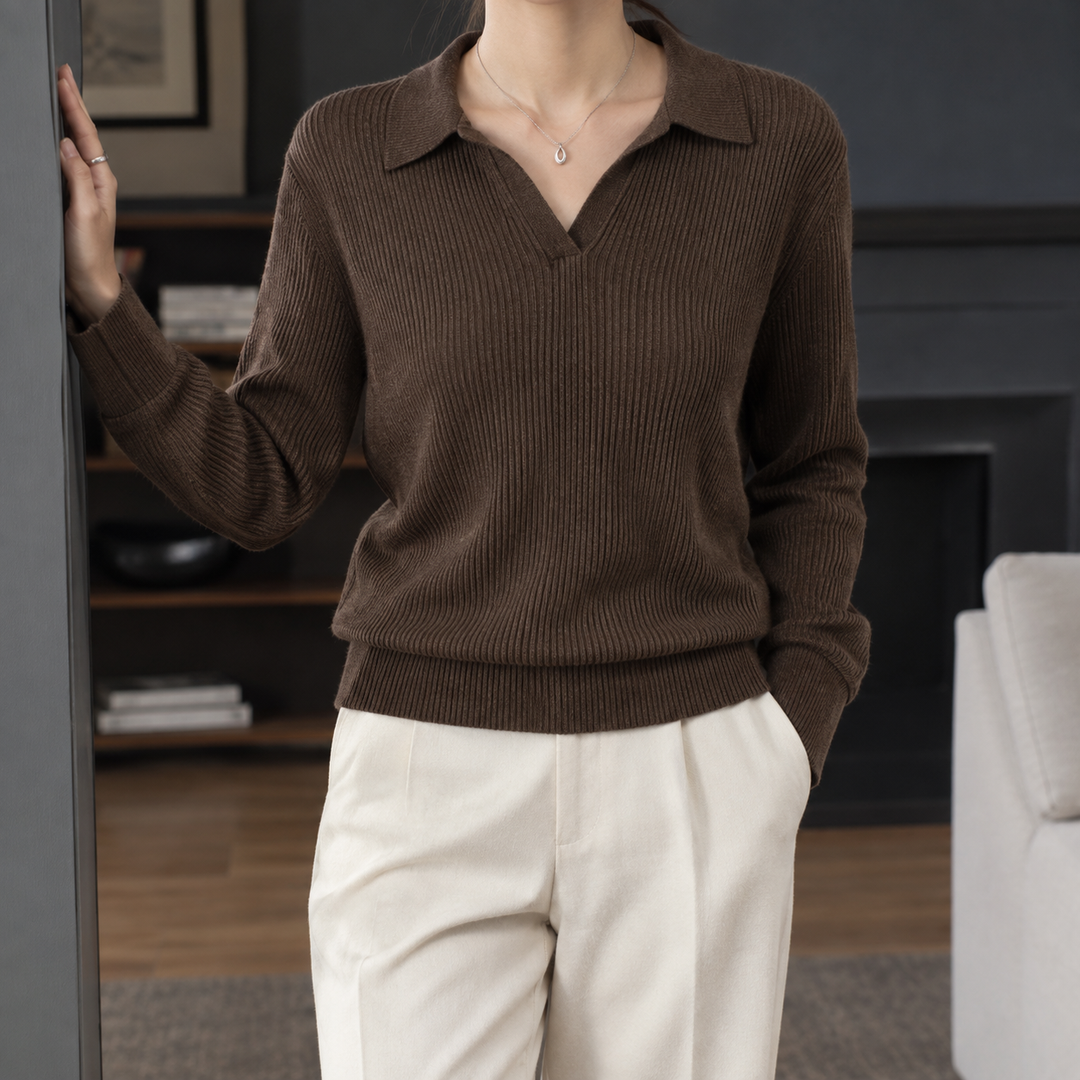 Xaviera-Elise Ribbed Polo Sweater
