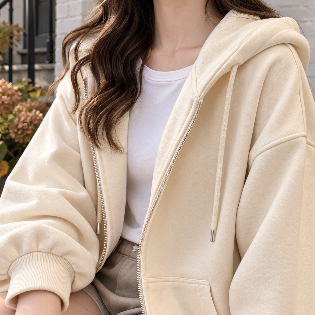 Nina-Pearl Relaxed Zip Hoodie