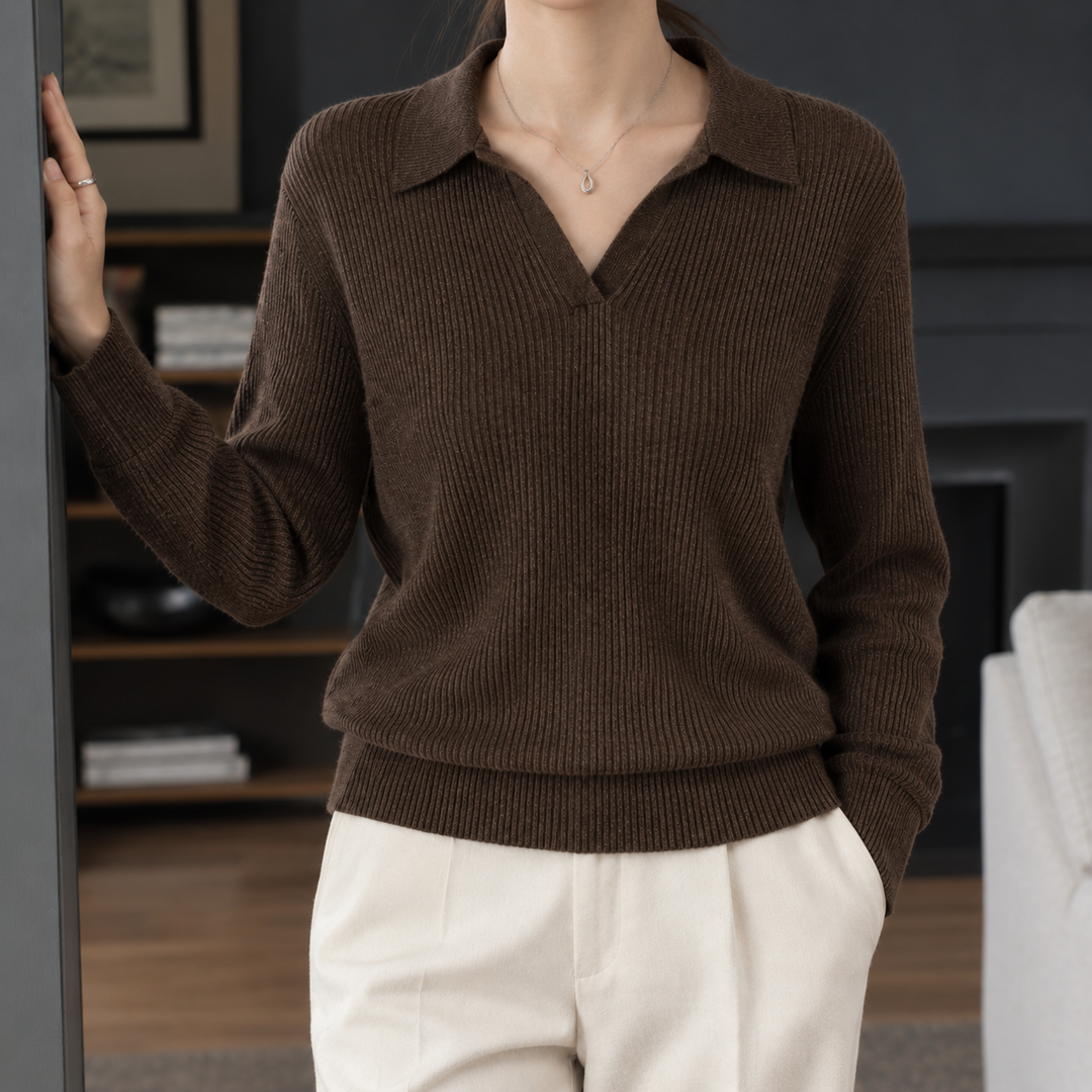 Xaviera-Elise Ribbed Polo Sweater