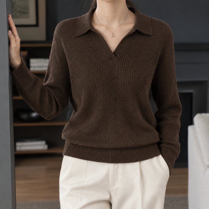 Xaviera-Elise Ribbed Polo Sweater