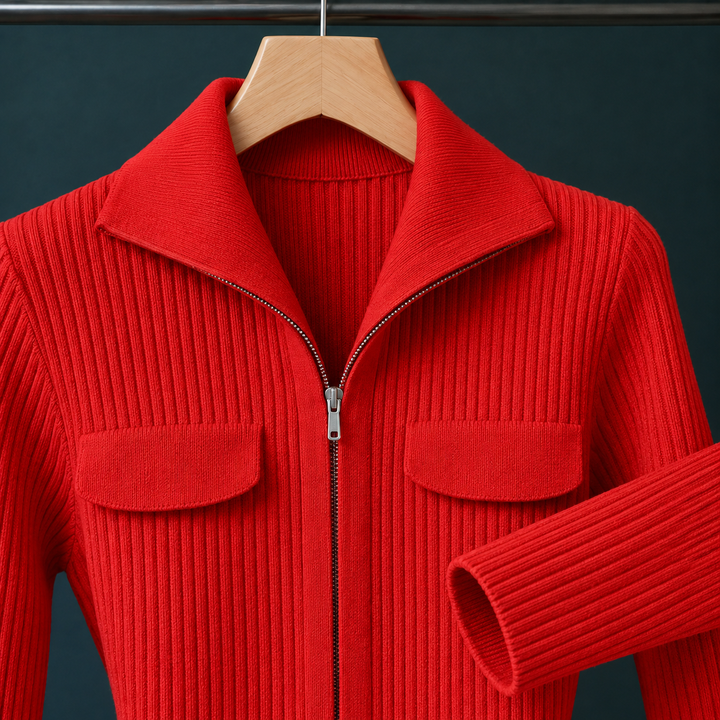 Evelina-Claire Ribbed Zip Cardigan