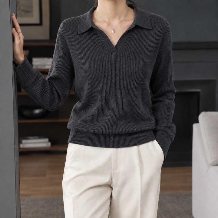Xaviera-Elise Ribbed Polo Sweater