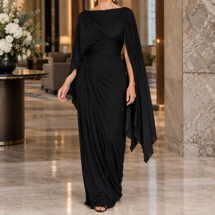 Annabel-Hope Ruched Cape Dress