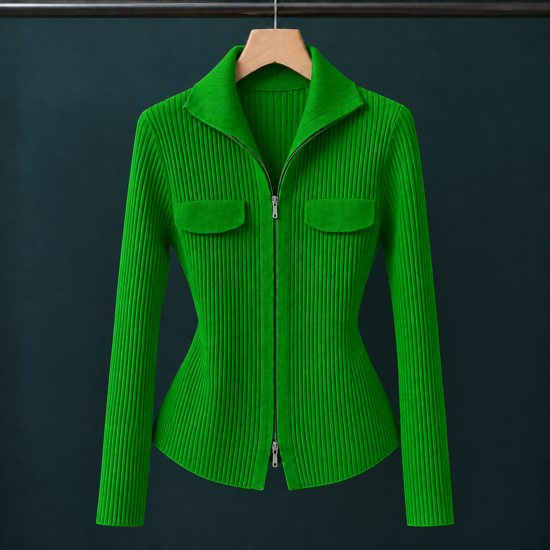 Evelina-Claire Ribbed Zip Cardigan