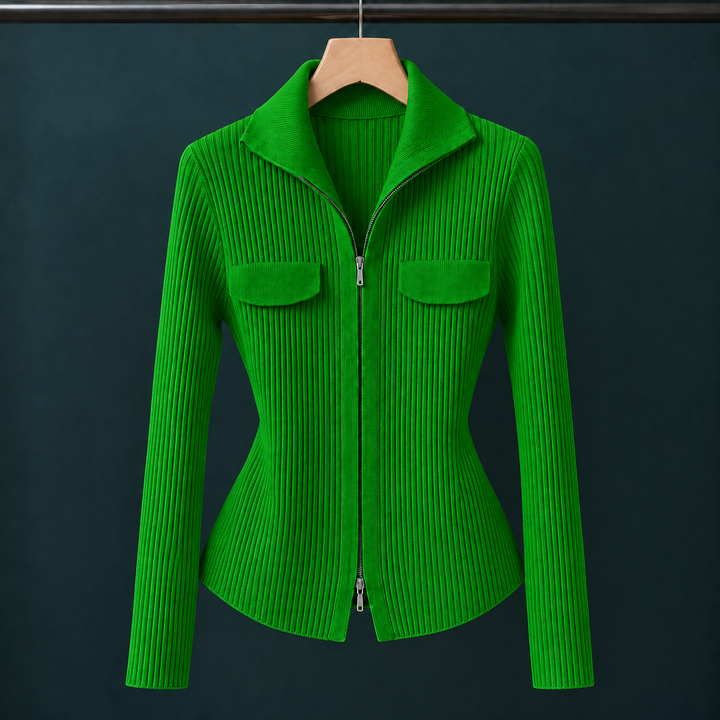 Evelina-Claire Ribbed Zip Cardigan