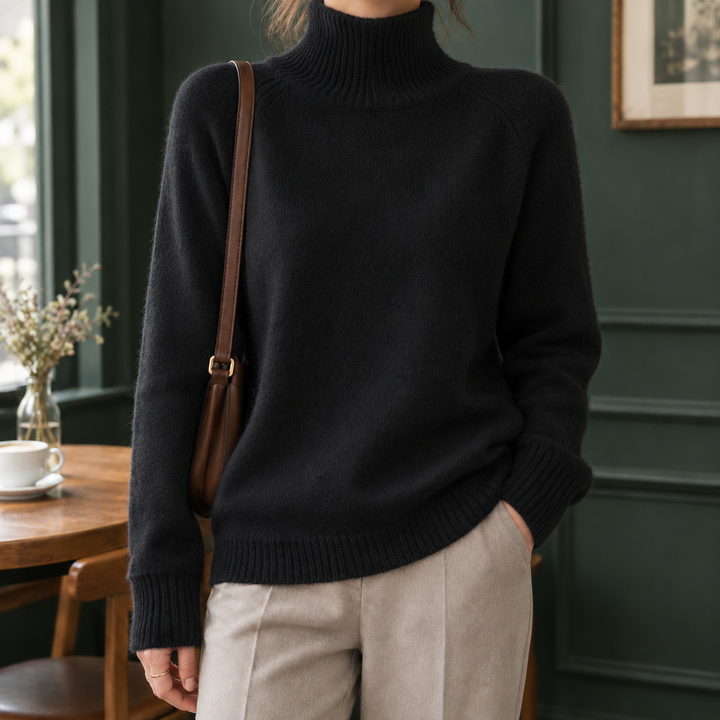 Rosalind-Pearl Ribbed Turtleneck Sweater