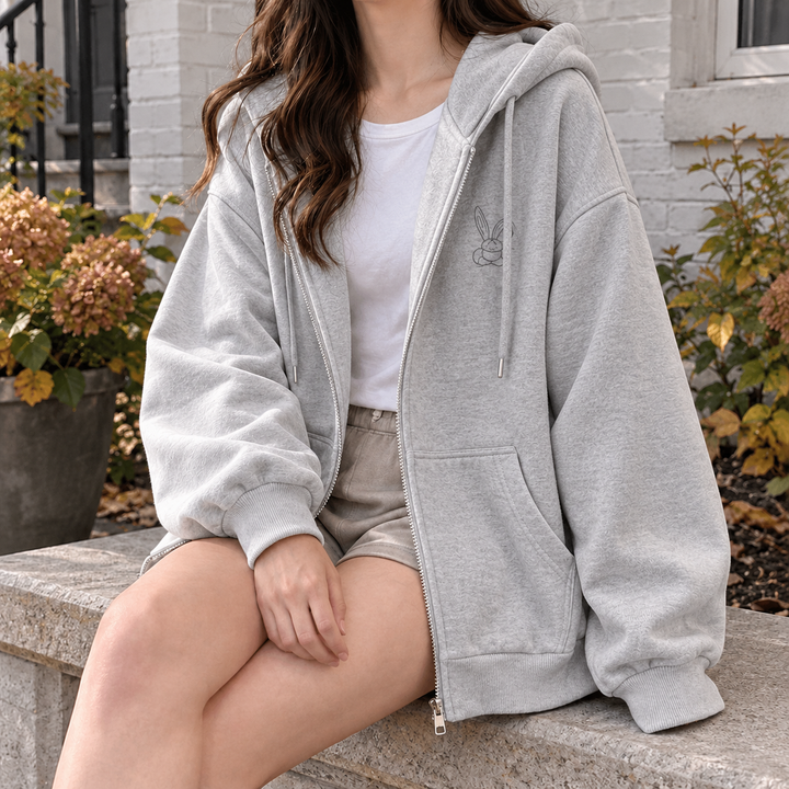 Nina-Pearl Relaxed Zip Hoodie