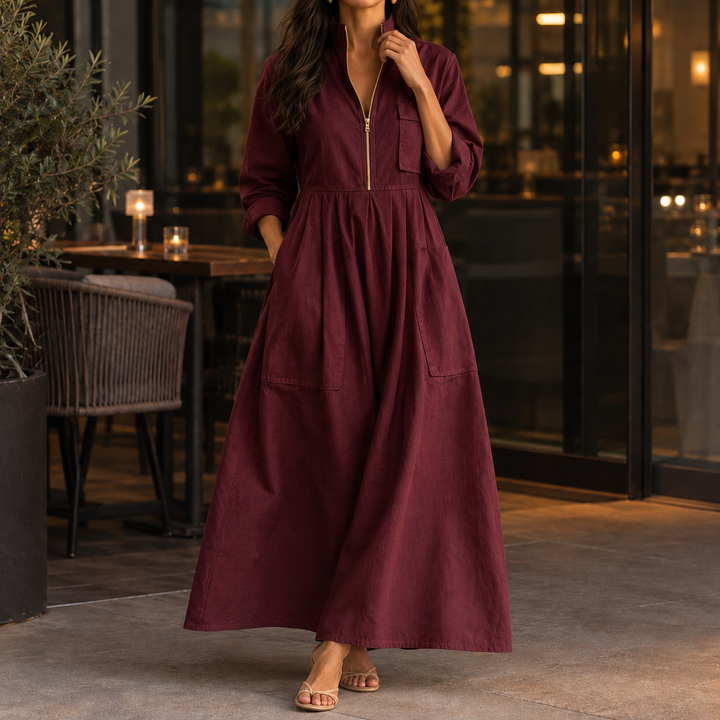 Guinevere-Hope Half-Zip Maxi Dress