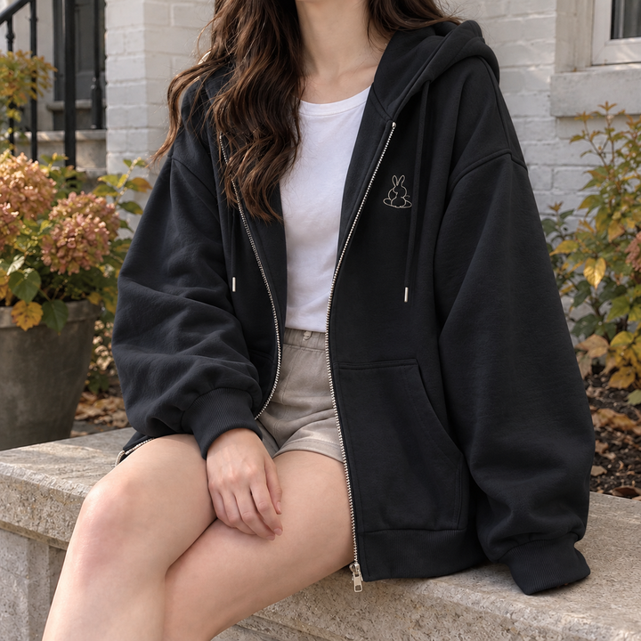 Nina-Pearl Relaxed Zip Hoodie