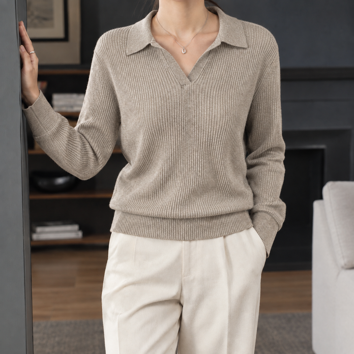 Xaviera-Elise Ribbed Polo Sweater
