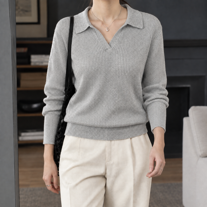 Xaviera-Elise Ribbed Polo Sweater