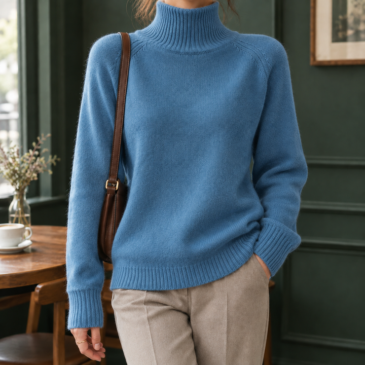 Rosalind-Pearl Ribbed Turtleneck Sweater