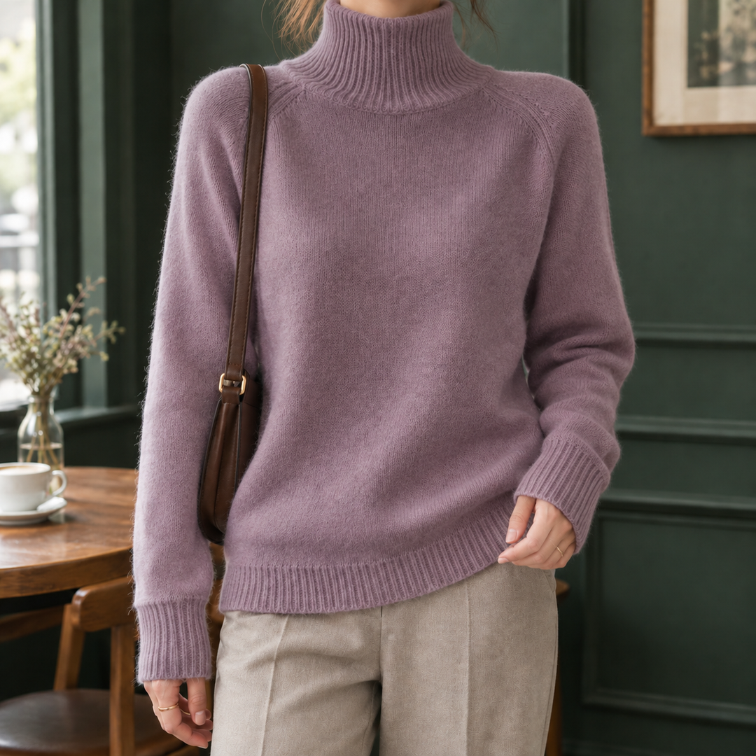Rosalind-Pearl Ribbed Turtleneck Sweater