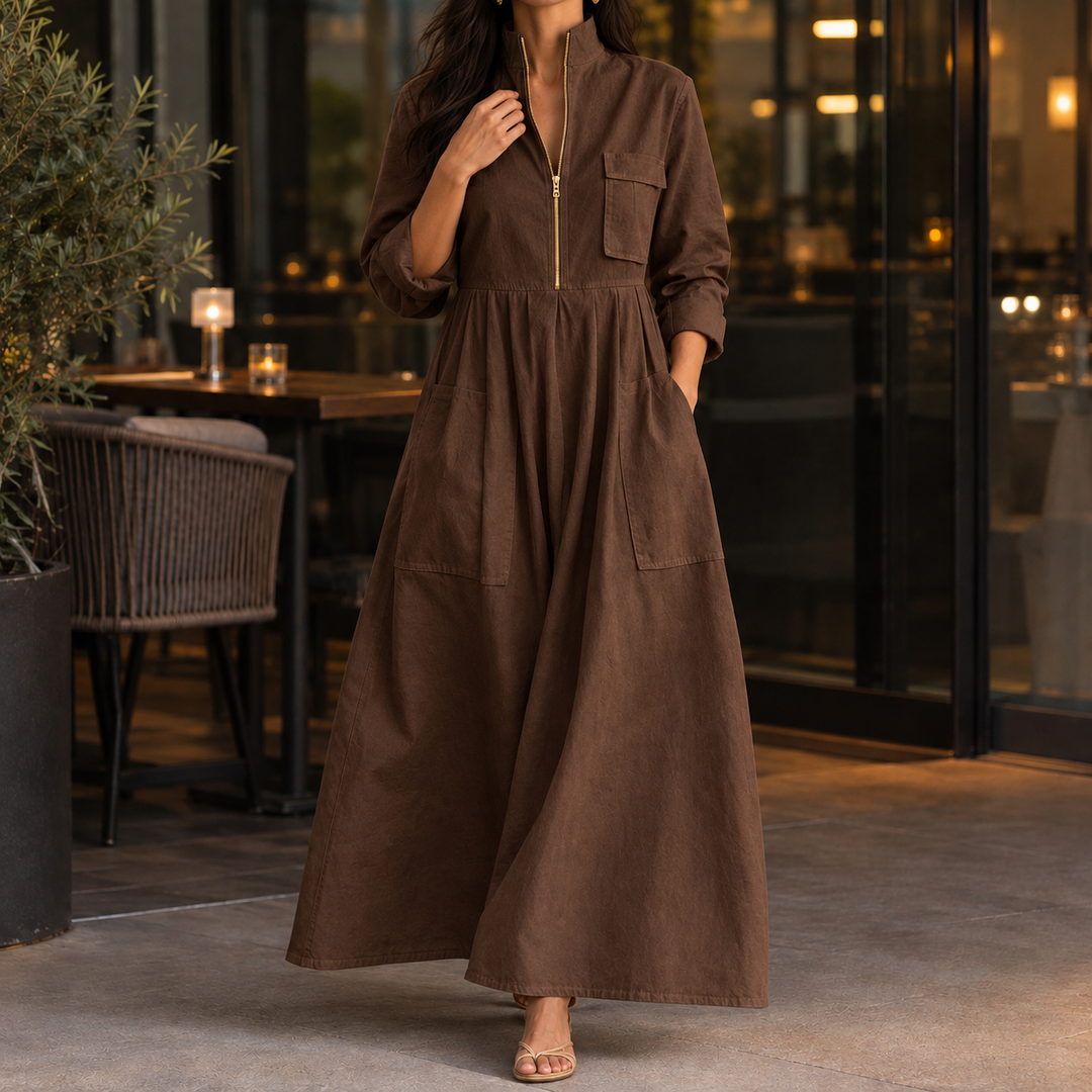 Guinevere-Hope Half-Zip Maxi Dress