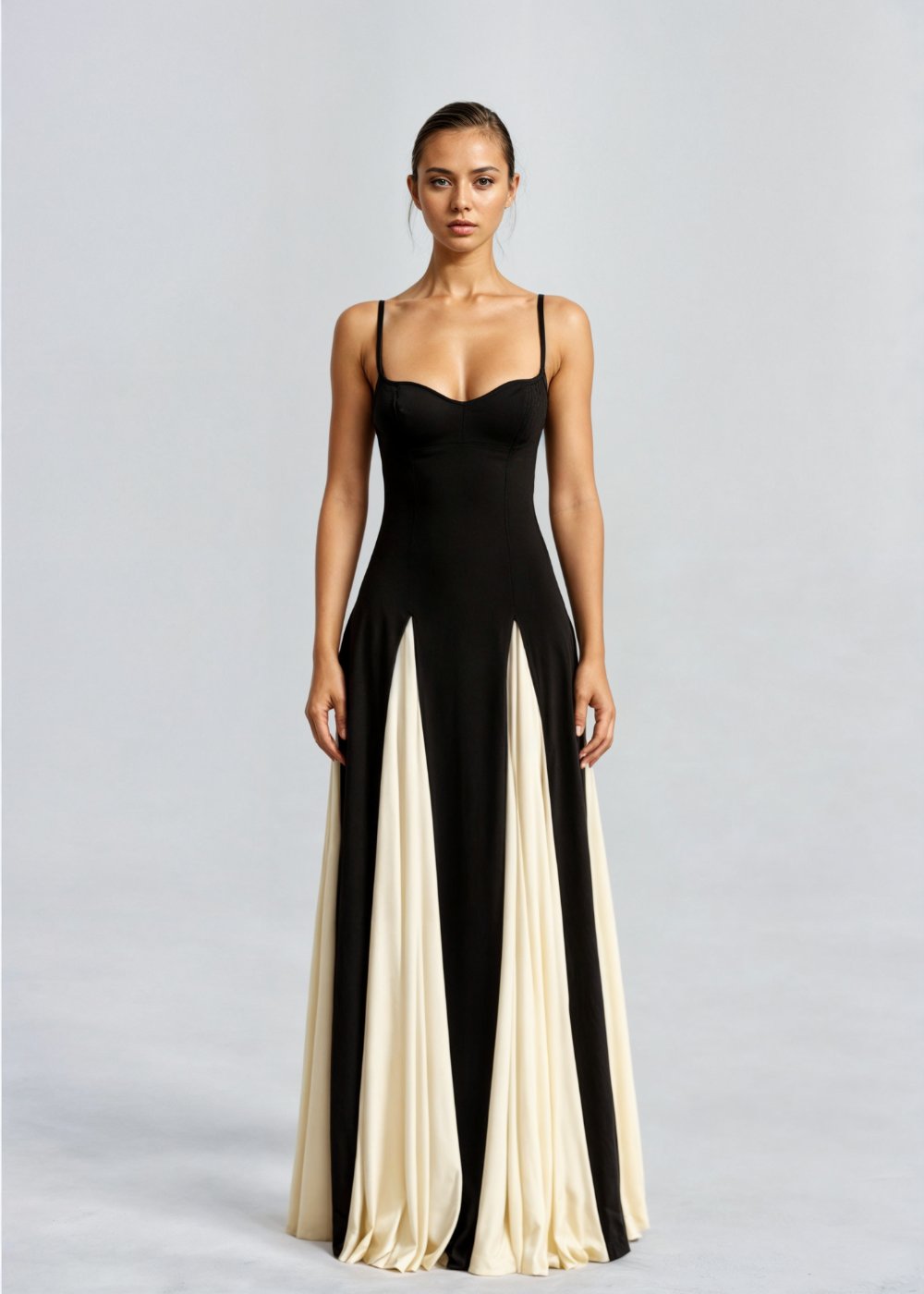 Women’s Maxi Cocktail Dress – Sculpted Top &amp; Flowing Skirt