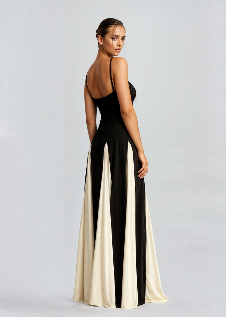 Women’s Maxi Cocktail Dress – Sculpted Top &amp; Flowing Skirt